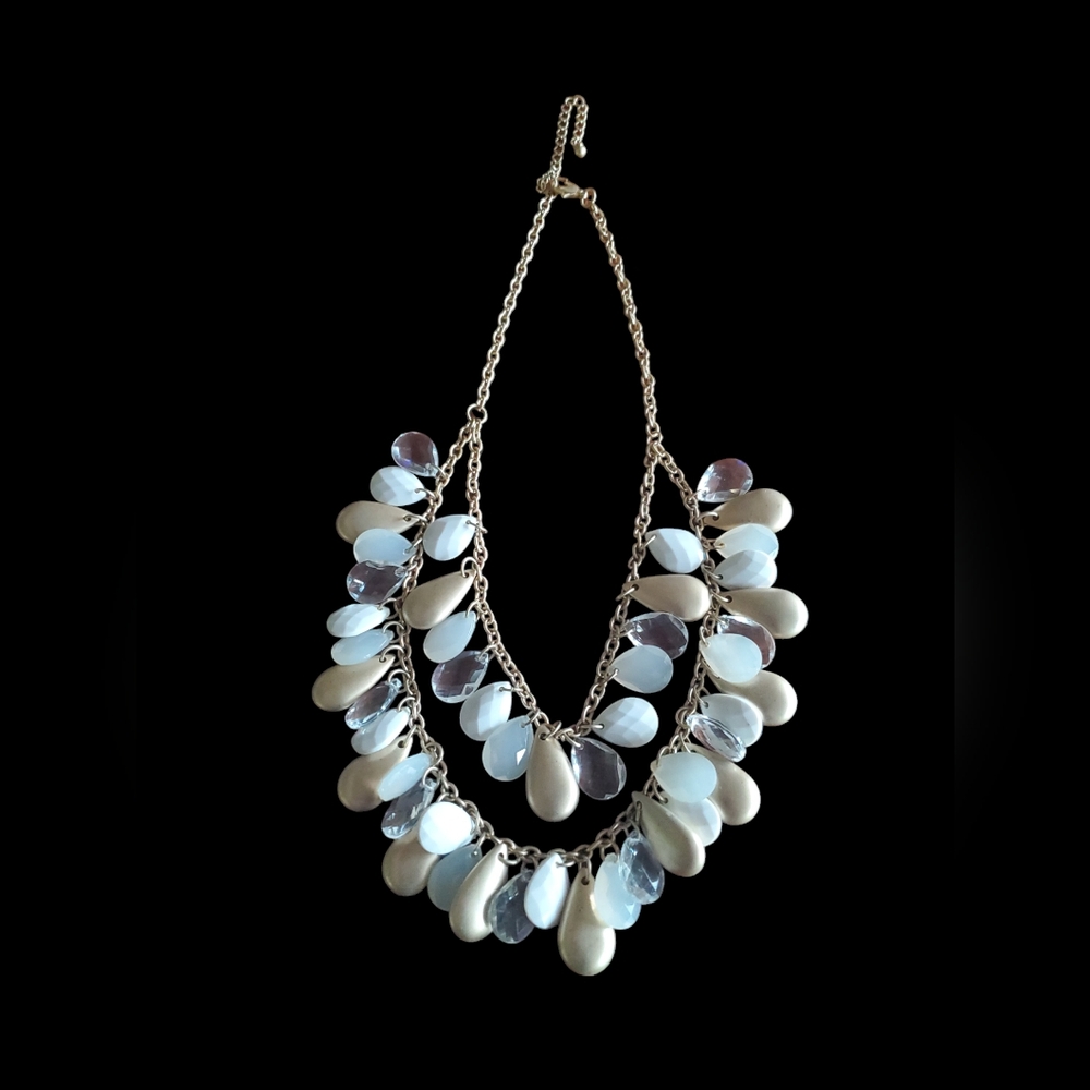 VCLM Gold-tone/White Bead Necklace